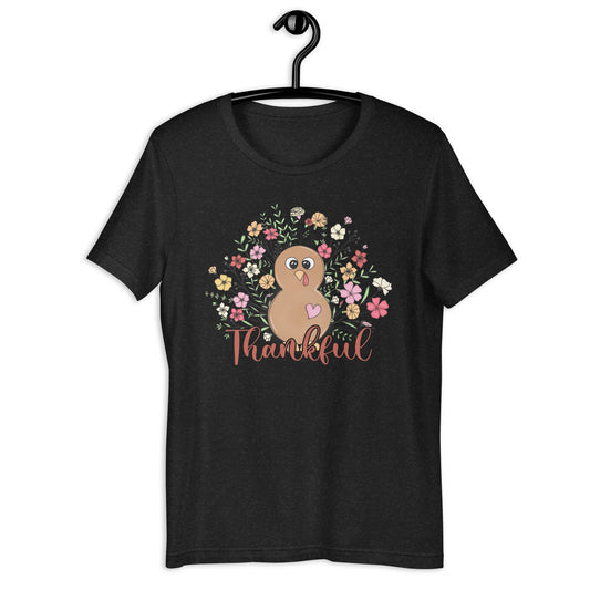 Women’s Tee | 'Thankful' with Turkey and Flowers | Fall Apparel - Sublimegifts4u.com