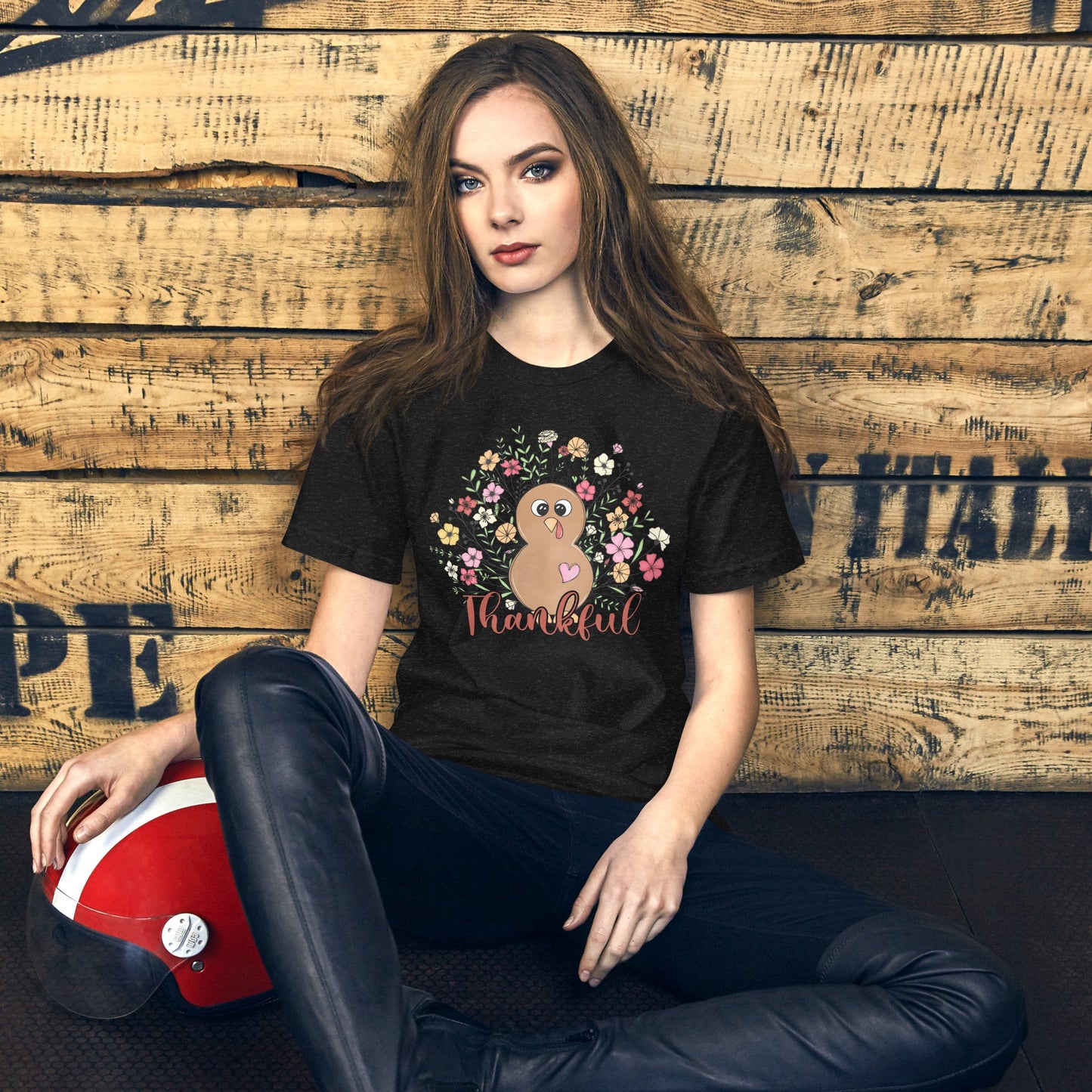 Women’s Tee | 'Thankful' with Turkey and Flowers | Fall Apparel - Sublimegifts4u.com