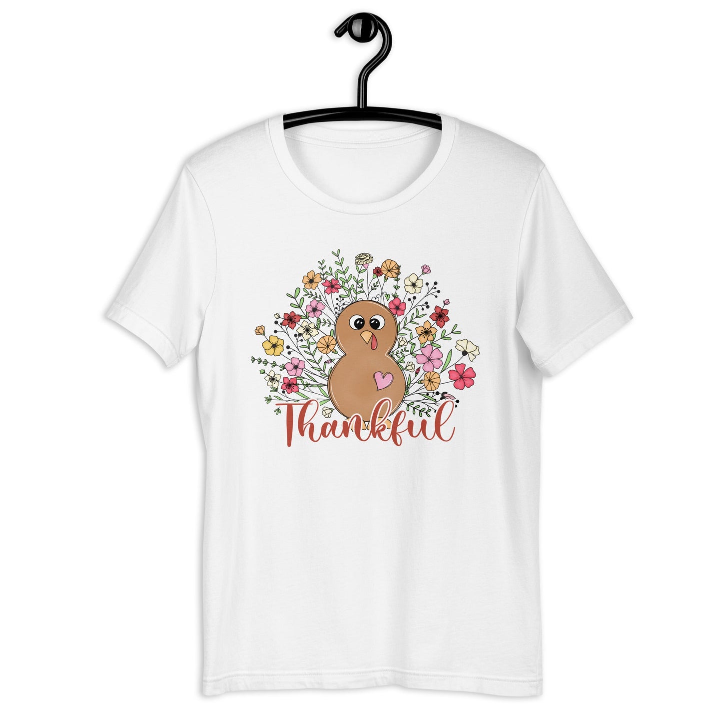 Women’s Tee | 'Thankful' with Turkey and Flowers | Fall Apparel - Sublimegifts4u.com