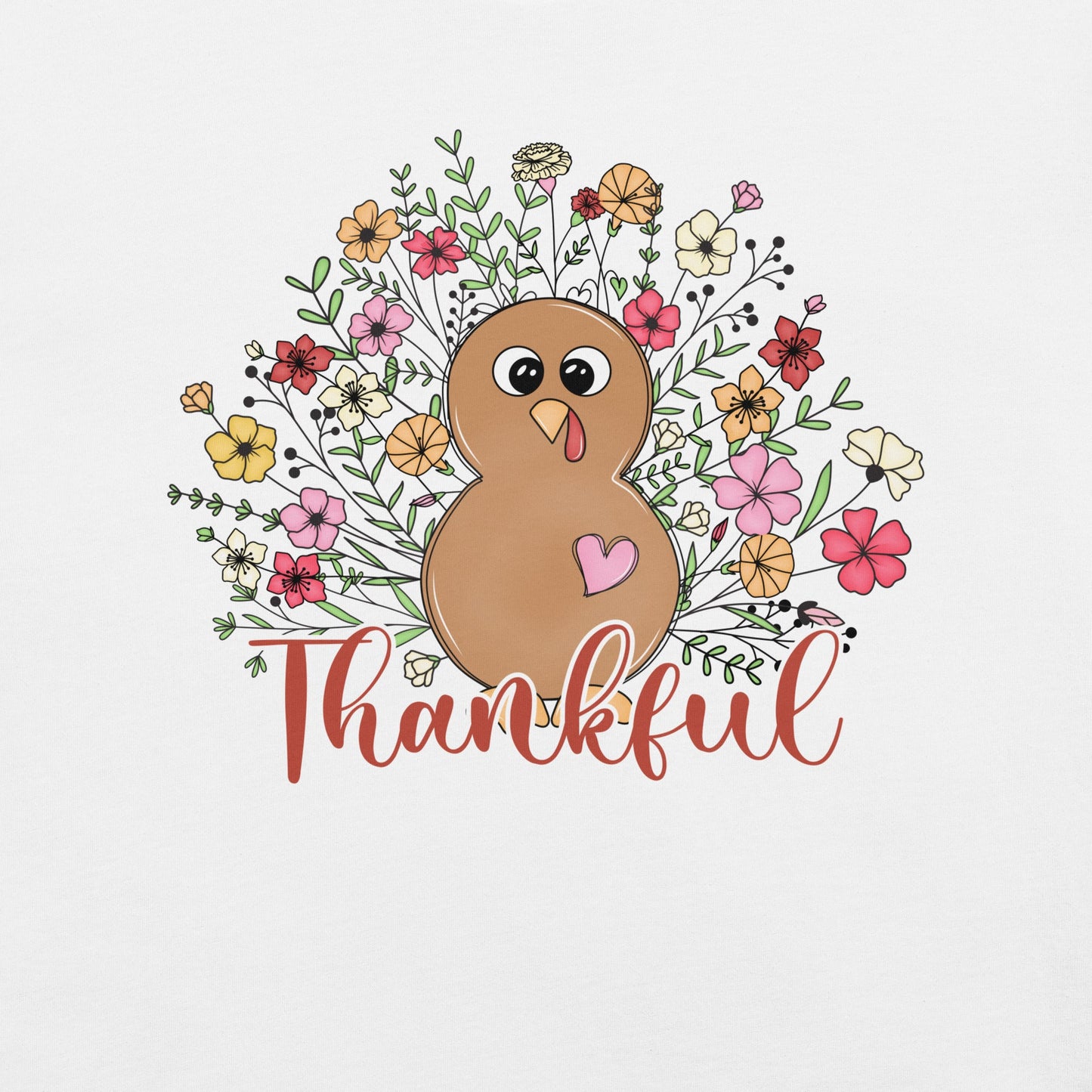 Women’s Tee | 'Thankful' with Turkey and Flowers | Fall Apparel - Sublimegifts4u.com