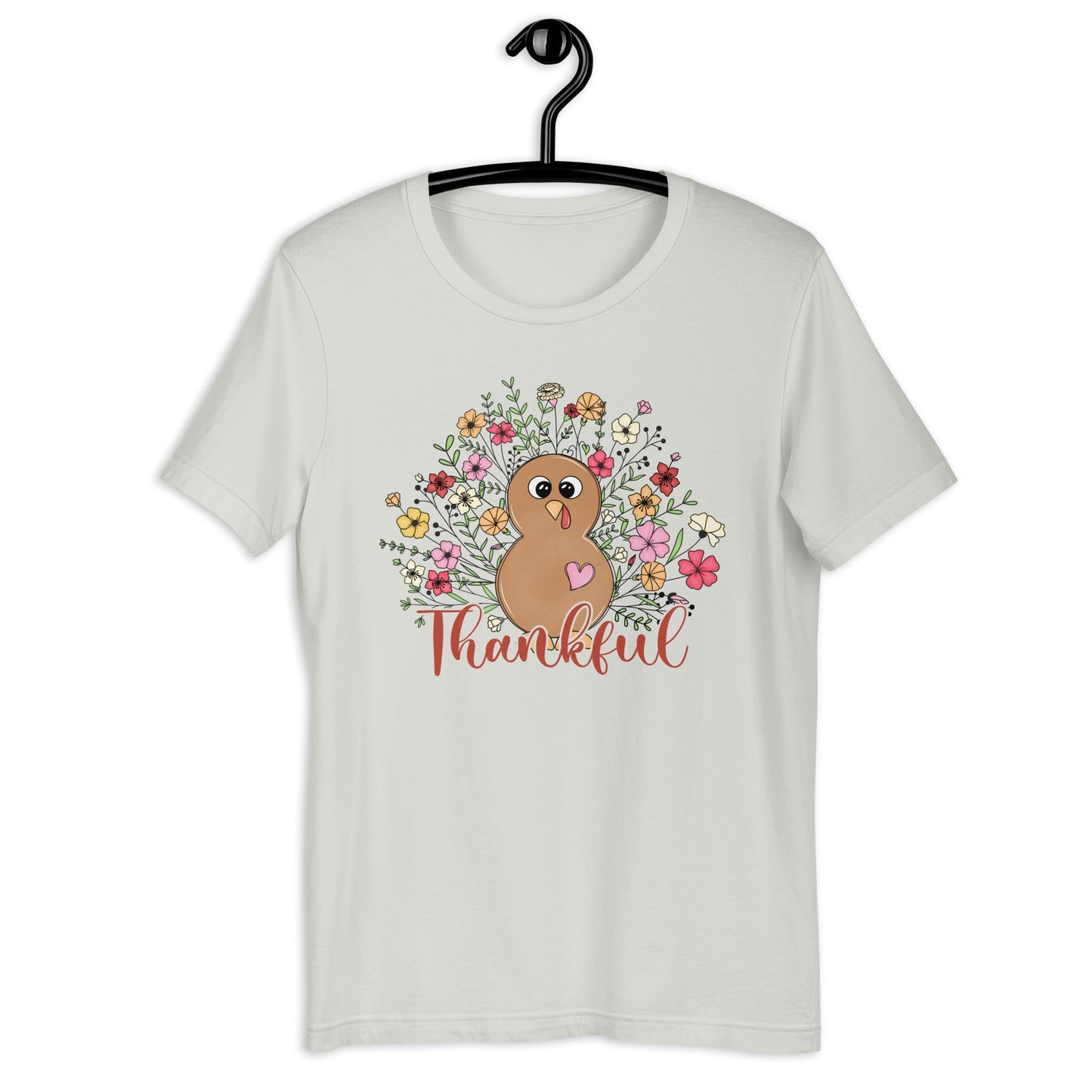 Women’s Tee | 'Thankful' with Turkey and Flowers | Fall Apparel - Sublimegifts4u.com