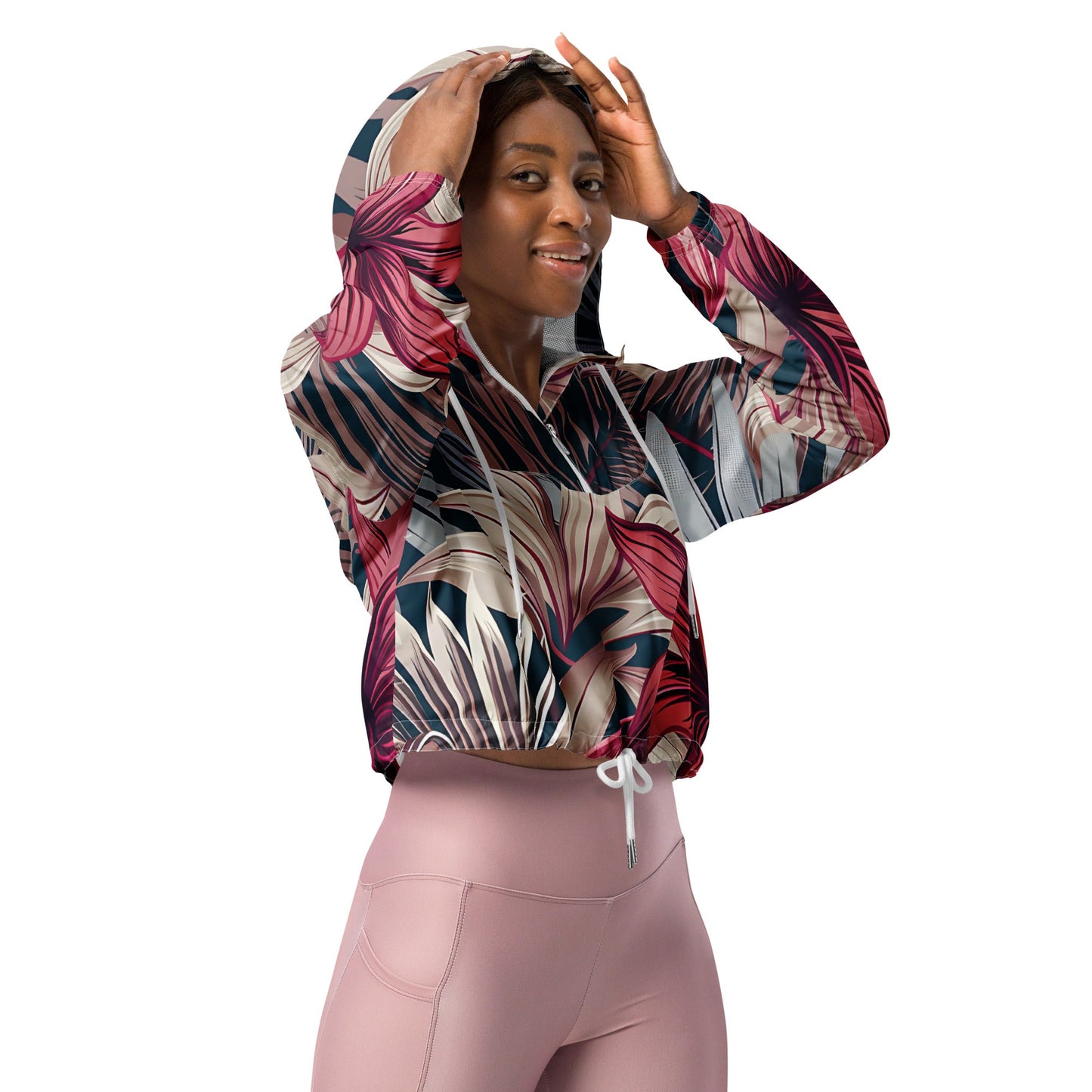 Women's Tropical Mauve Cropped Windbreaker - Sublimegifts4u.com