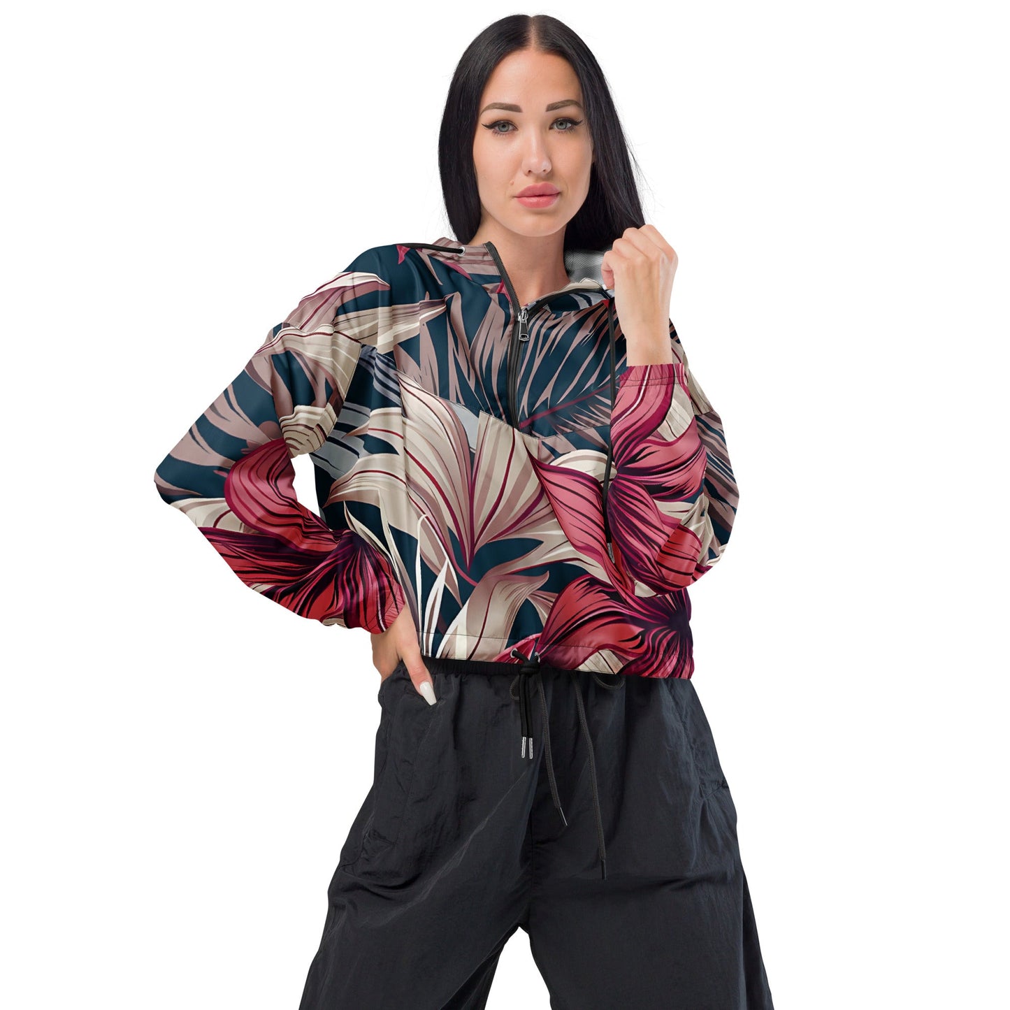 Women's Tropical Mauve Cropped Windbreaker - Sublimegifts4u.com