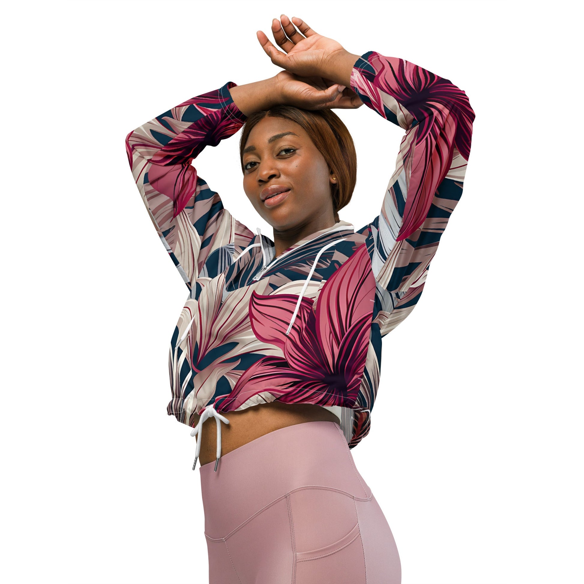 Women's Tropical Mauve Cropped Windbreaker - Sublimegifts4u.com