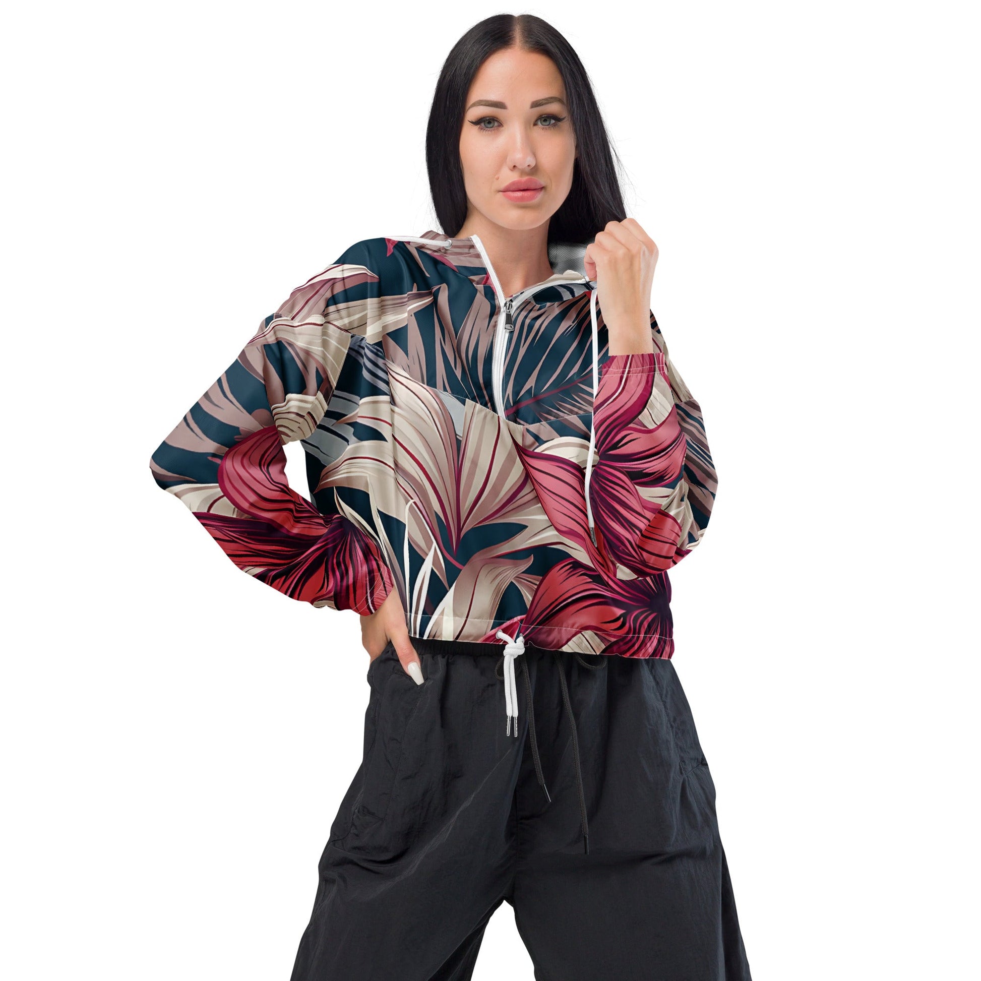 Women's Tropical Mauve Cropped Windbreaker - Sublimegifts4u.com