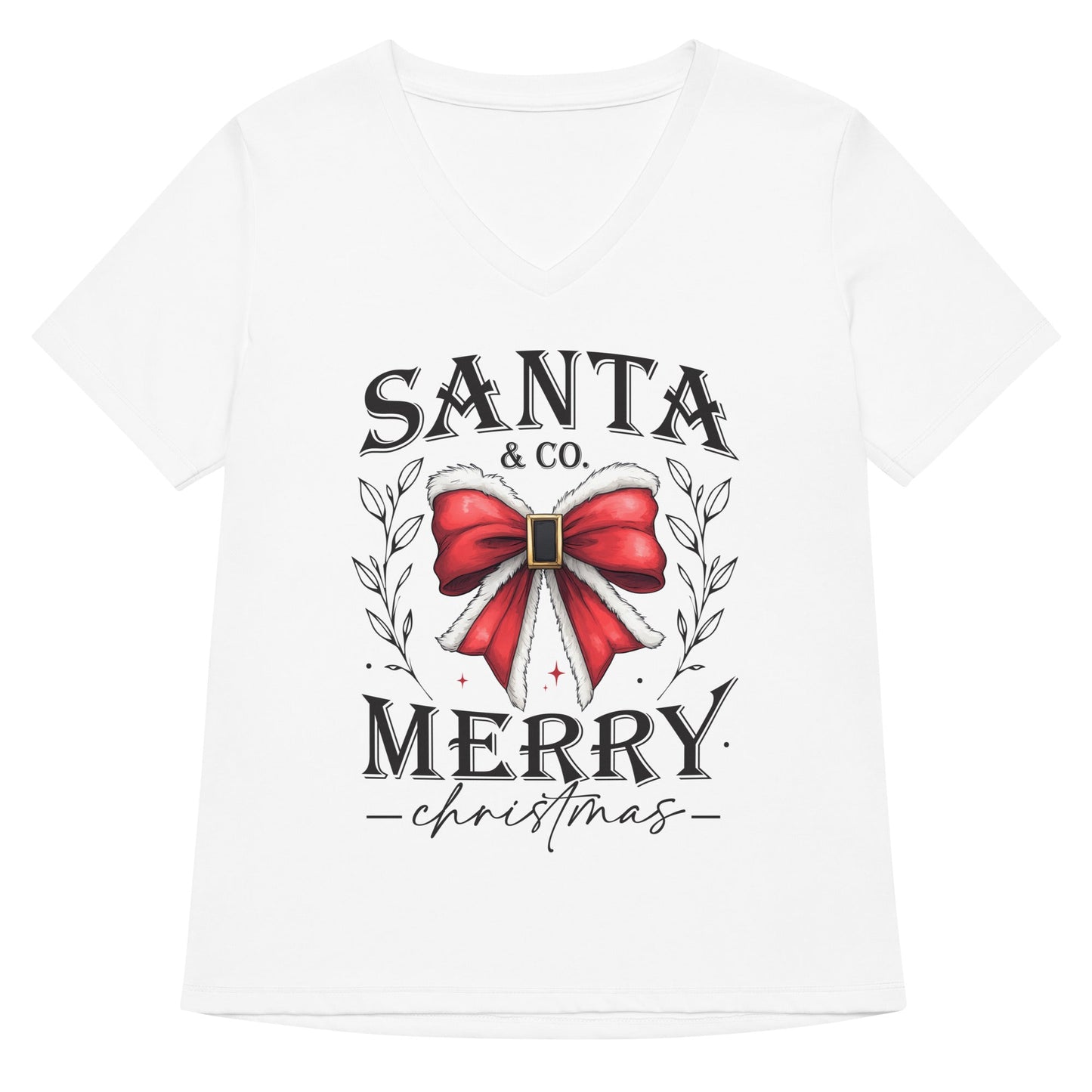 Women's V - Neck Christmas Tee | 'Santa Co. Merry Christmas' | Festive Holiday Shirt - Sublimegifts4u.com