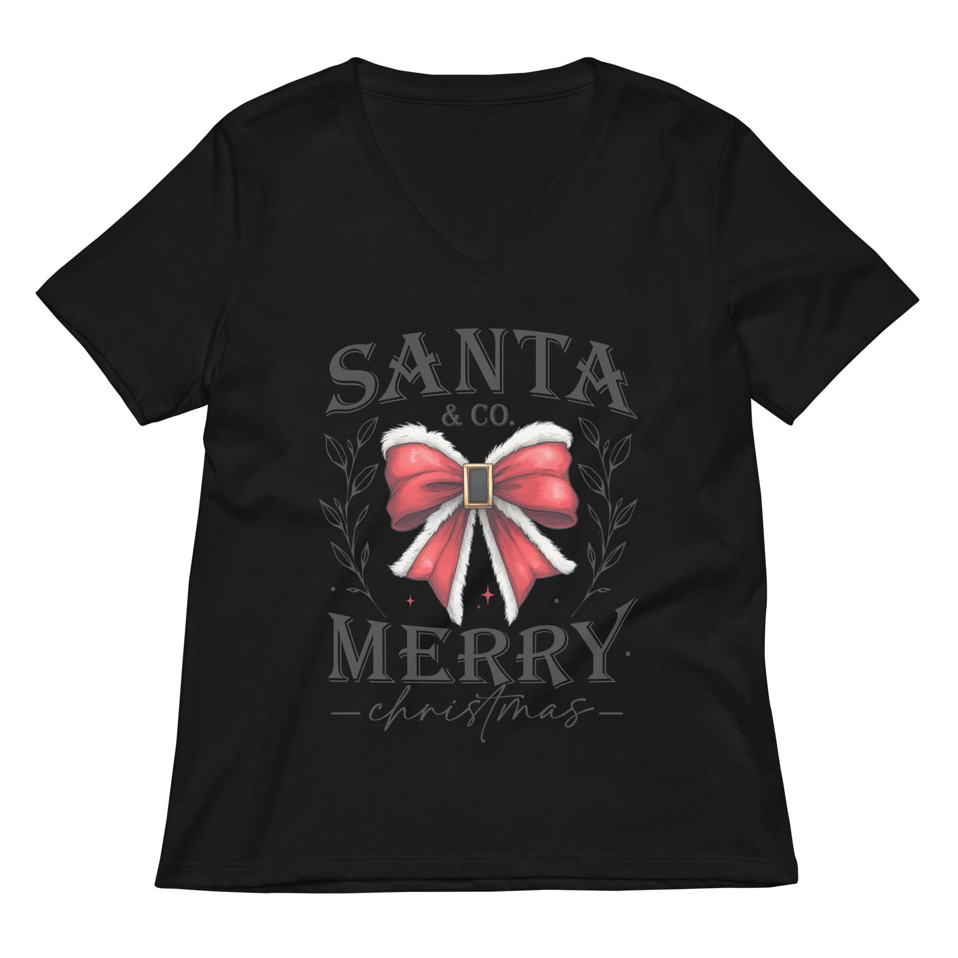 Women's V - Neck Christmas Tee | 'Santa Co. Merry Christmas' | Festive Holiday Shirt - Sublimegifts4u.com