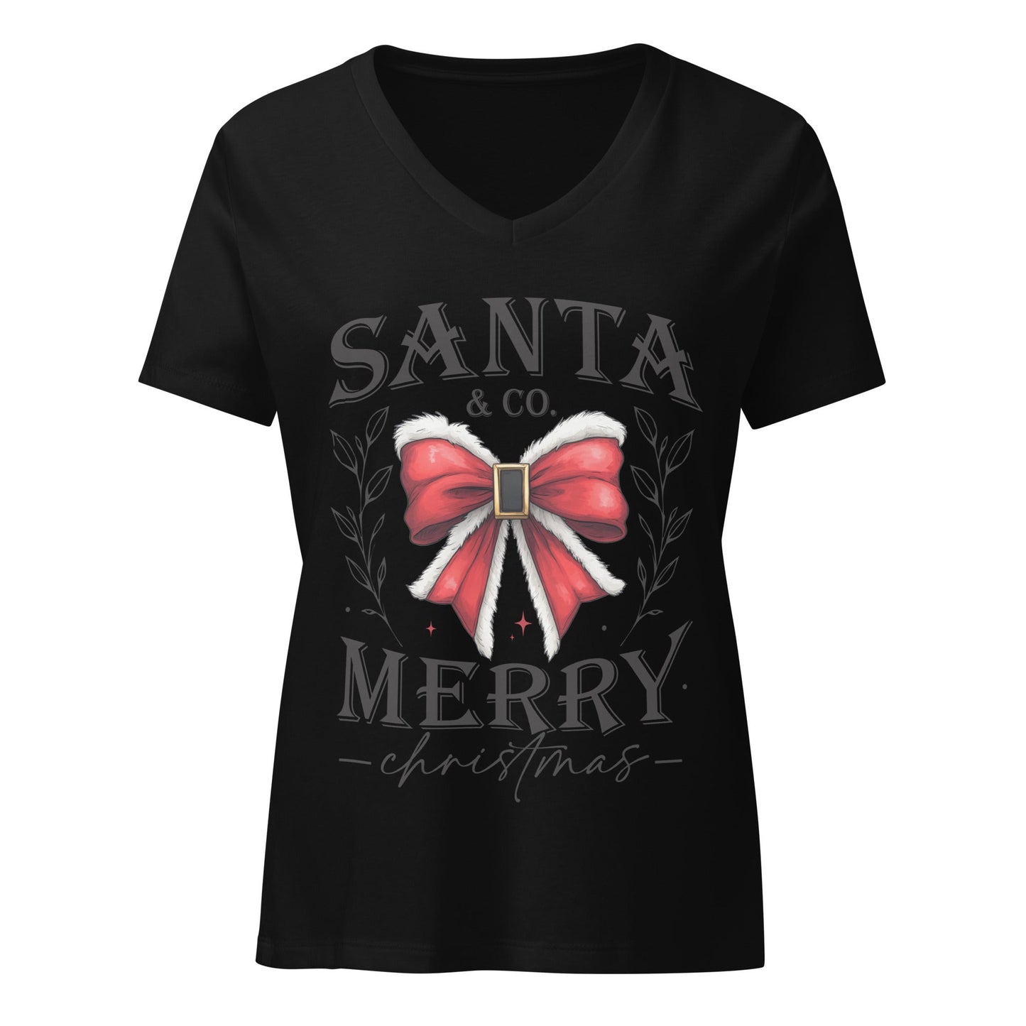 Women's V - Neck Christmas Tee | 'Santa Co. Merry Christmas' | Festive Holiday Shirt - Sublimegifts4u.com