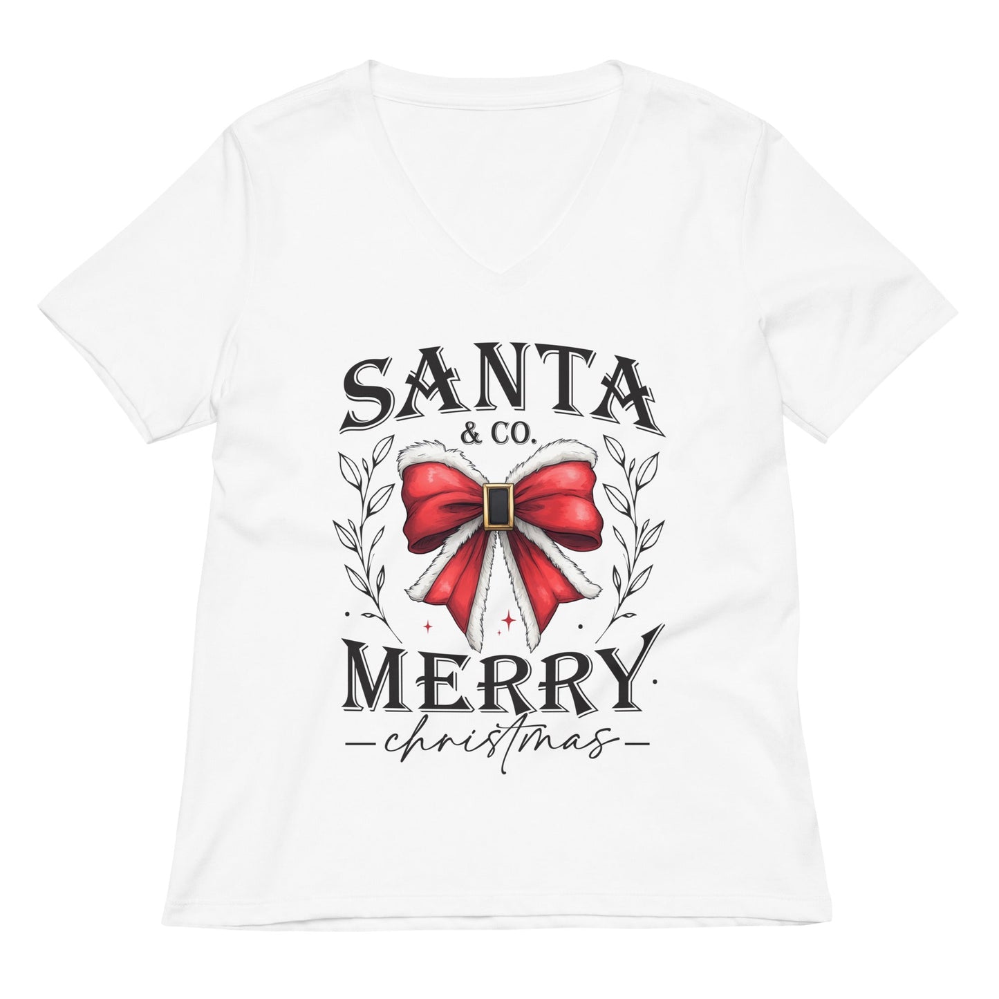 Women's V - Neck Christmas Tee | 'Santa Co. Merry Christmas' | Festive Holiday Shirt - Sublimegifts4u.com