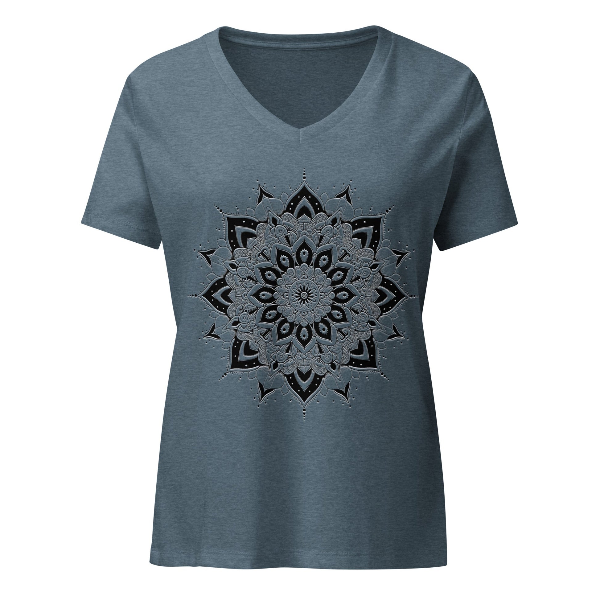 Women's V - Neck T-Shirt with Celestial Mandala Star Design - Soft & Relaxed Fit - Sublimegifts4u.com