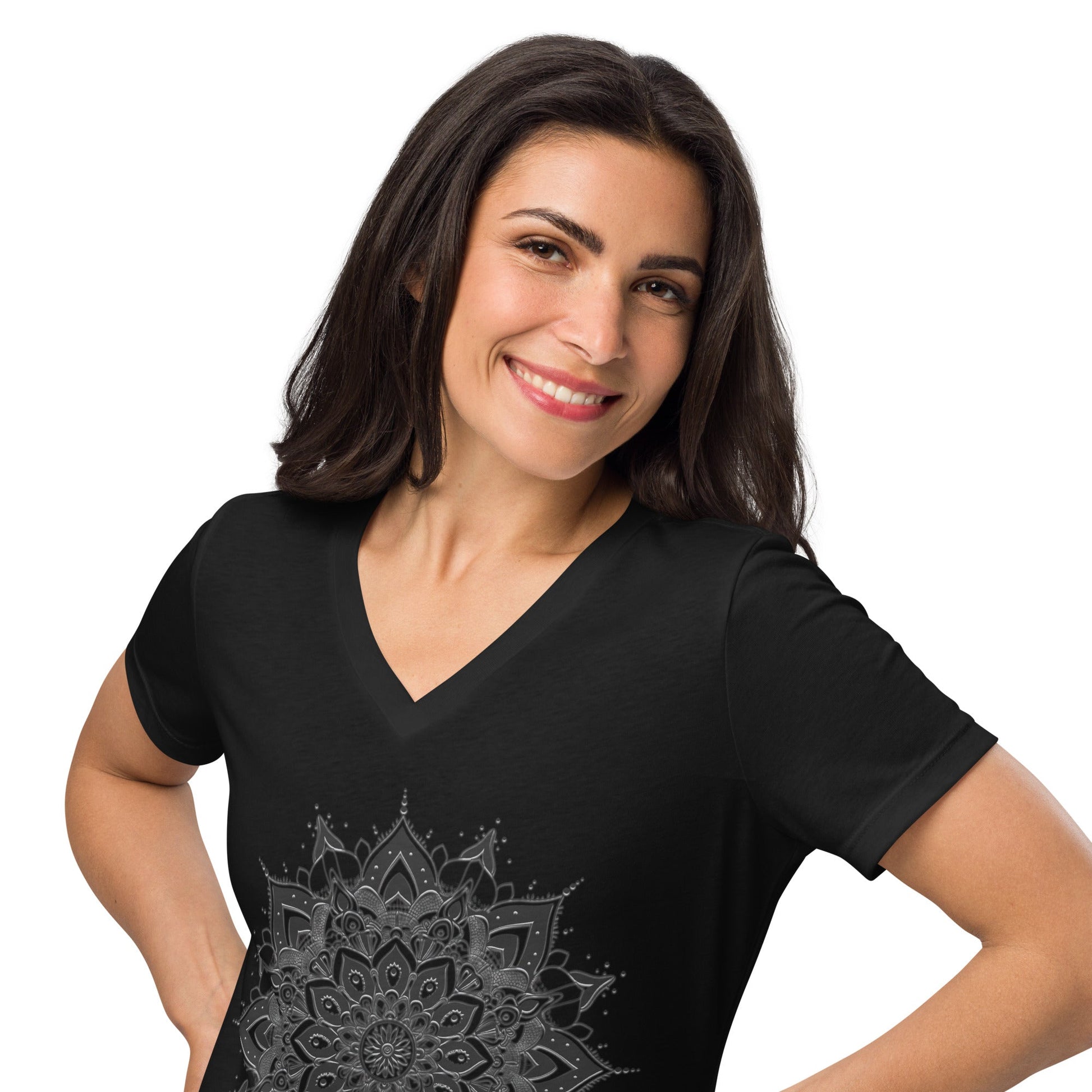 Women's V - Neck T-Shirt with Celestial Mandala Star Design - Soft & Relaxed Fit - Sublimegifts4u.com