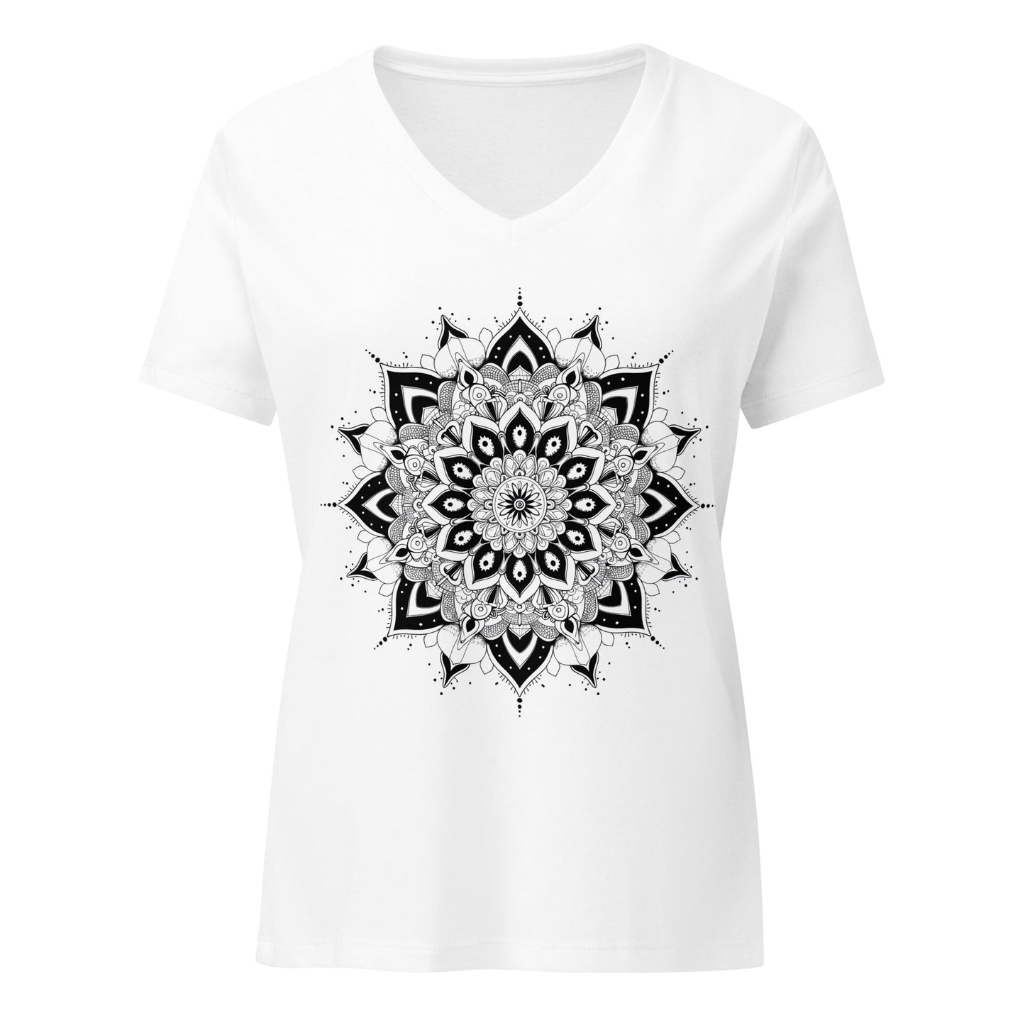 Women's V - Neck T-Shirt with Celestial Mandala Star Design - Soft & Relaxed Fit - Sublimegifts4u.com