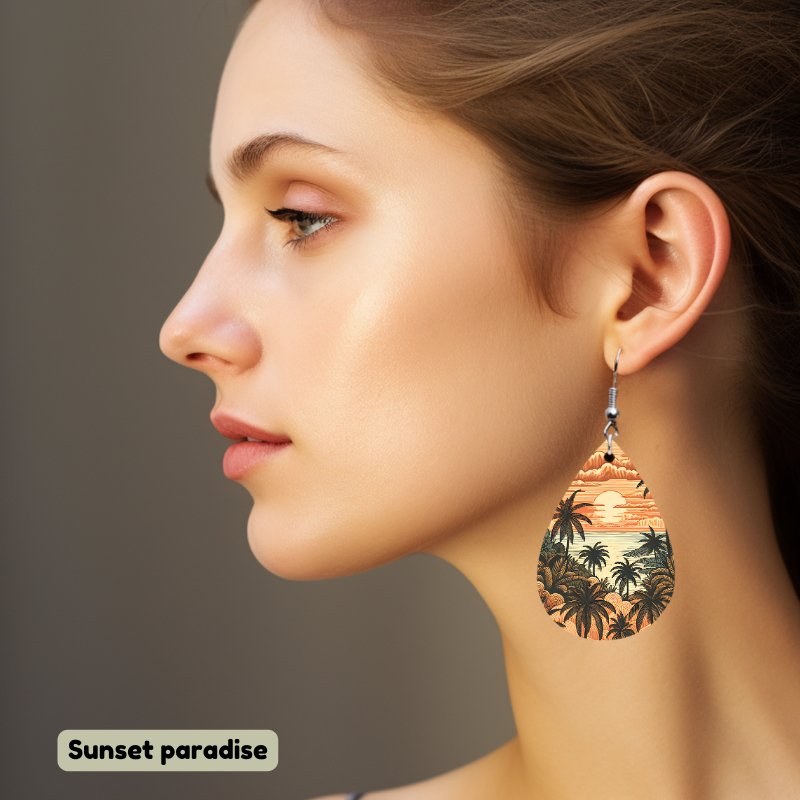 Wooden Tear - drop Fashion Earrings Double - sided Design - Sublimegifts4u.com