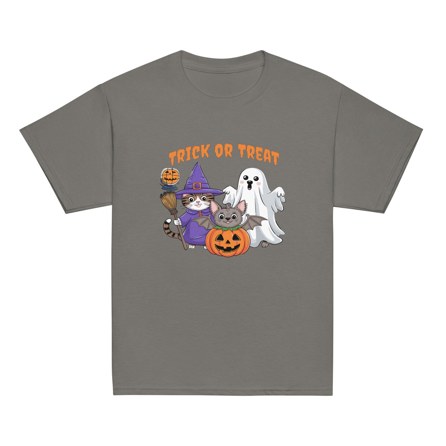 Trick or Treat" Kids Tee | Halloween Cats & Ghost Design