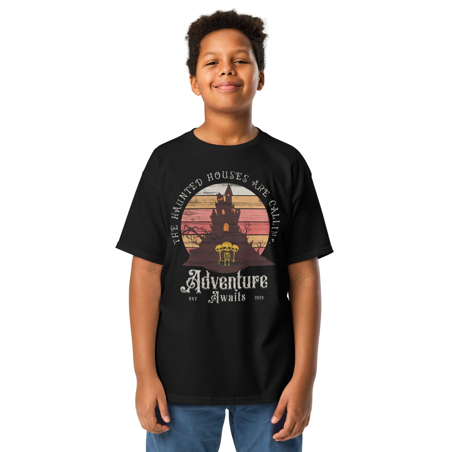 Youth Halloween T-Shirt - "The Haunted Houses Are Calling" Adventure Awaits - Sublimegifts4u.com