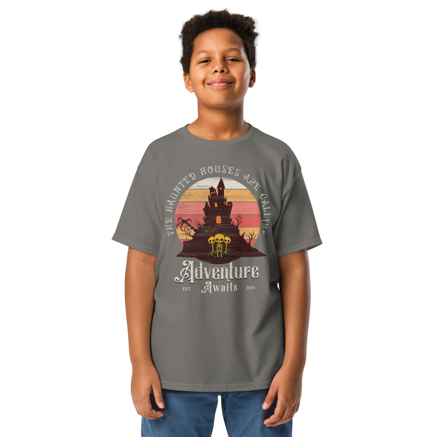 Youth Halloween T-Shirt - "The Haunted Houses Are Calling" Adventure Awaits - Sublimegifts4u.com