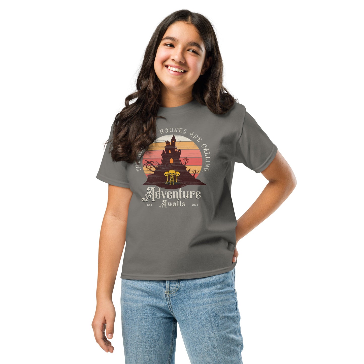 Youth Halloween T-Shirt - "The Haunted Houses Are Calling" Adventure Awaits - Sublimegifts4u.com