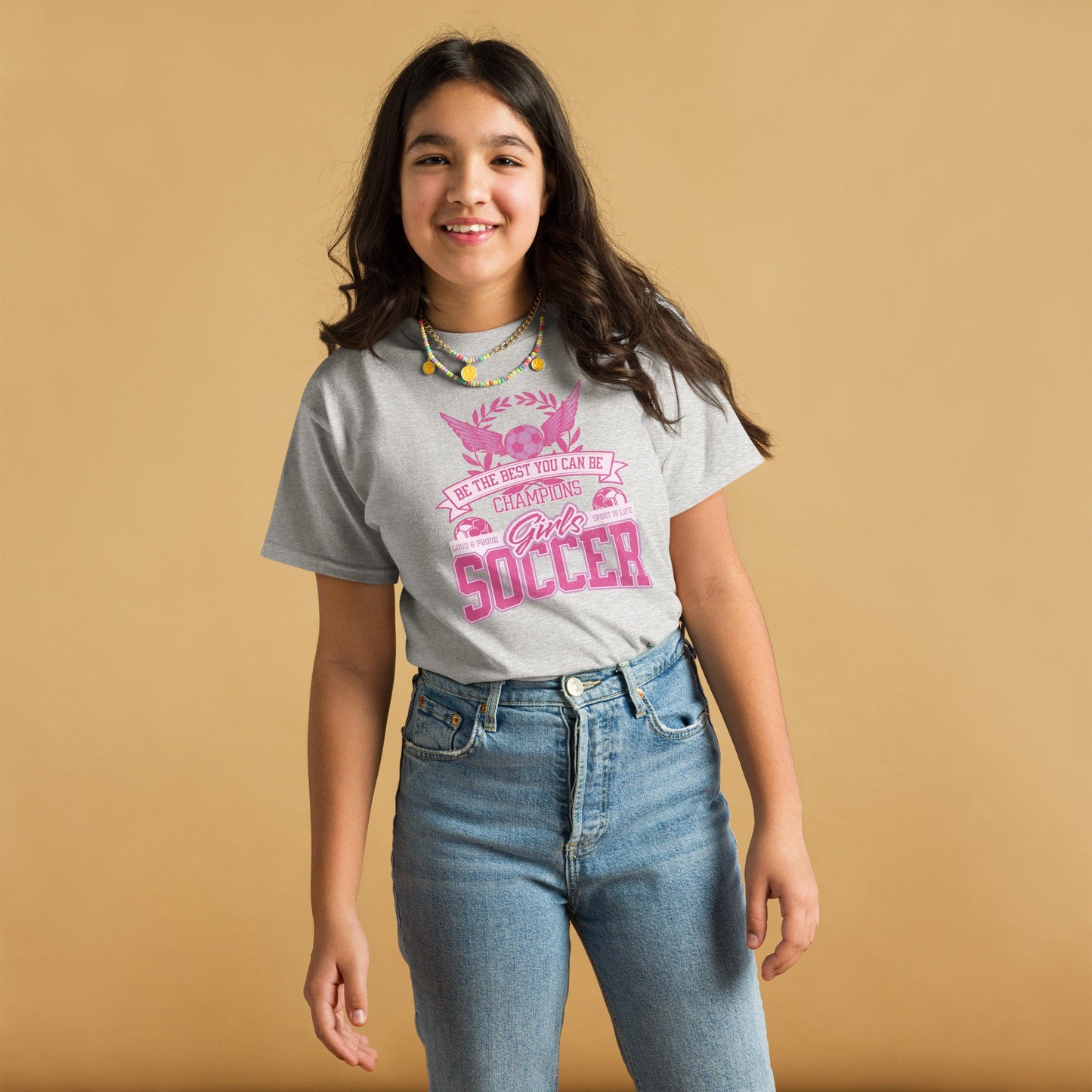 Youth Soccer T-Shirt - Pink Lettering Classic Fit Tee (Sizes S - XL) - Sublimegifts4u.com