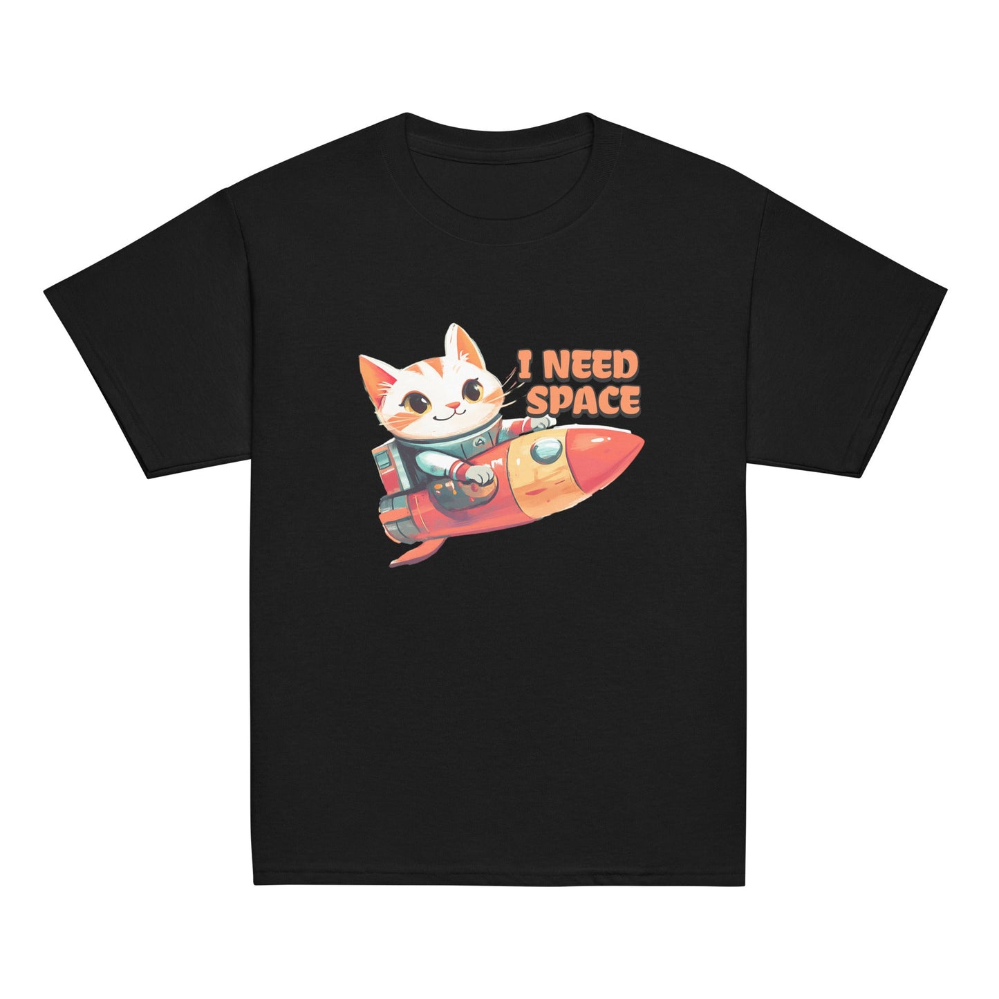 Youth Tee – Cartoon Cat Rocket Ride with 'I Need Space' Graphic – 100% Cotton Classic Fit T-Shirt - Sublimegifts4u.com