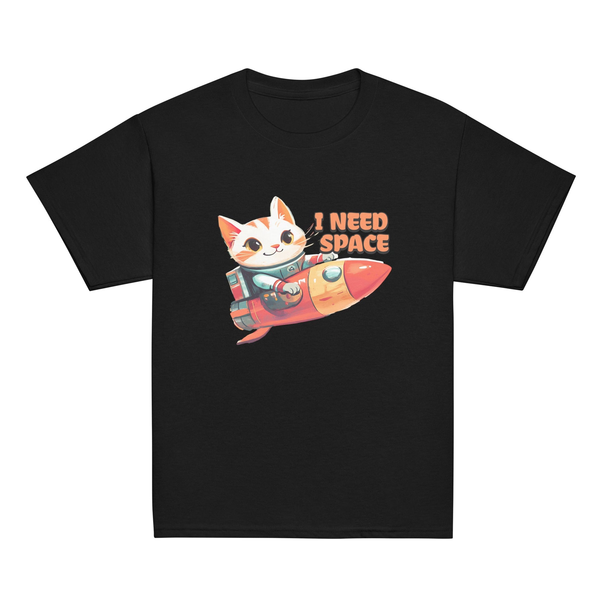 Youth Tee – Cartoon Cat Rocket Ride with 'I Need Space' Graphic – 100% Cotton Classic Fit T-Shirt - Sublimegifts4u.com