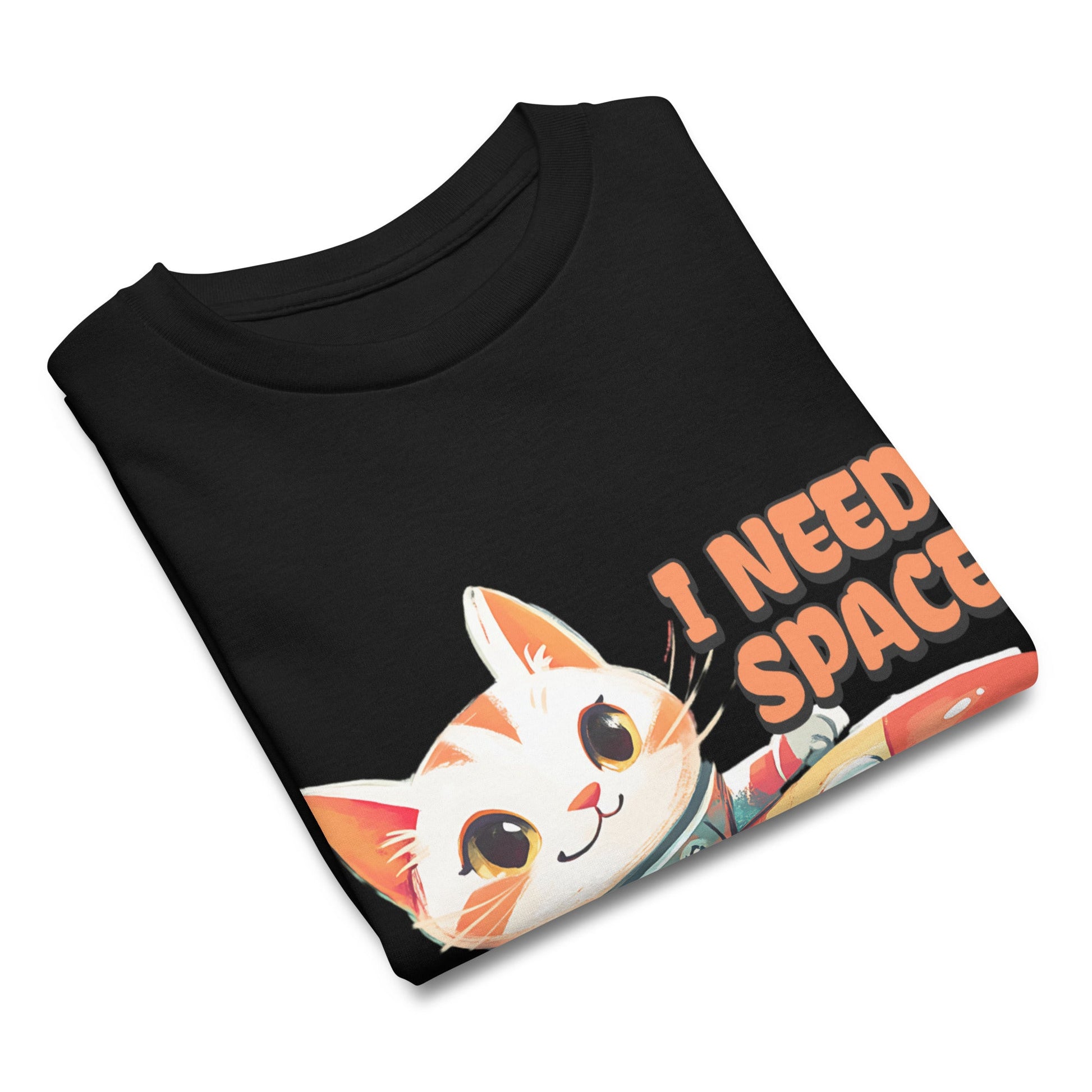 Youth Tee – Cartoon Cat Rocket Ride with 'I Need Space' Graphic – 100% Cotton Classic Fit T-Shirt - Sublimegifts4u.com